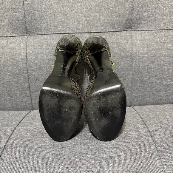 Hale Bob High Heel Shoe Women 7 Black Gray Alligator Leather Pump Peep Toe - Picture 5 of 9